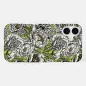 白い芍薬の花と蛾 iPhoneケース (裏面横)