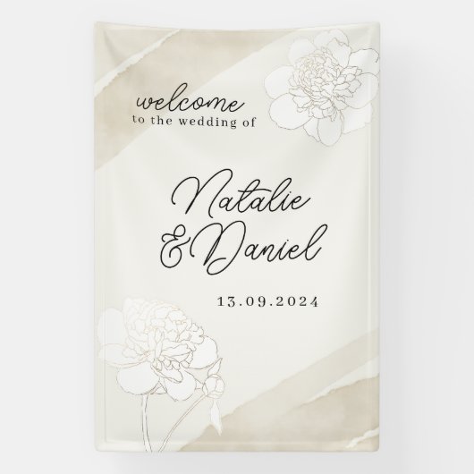 白い芍薬の花の結婚式看板 横断幕 (縦)