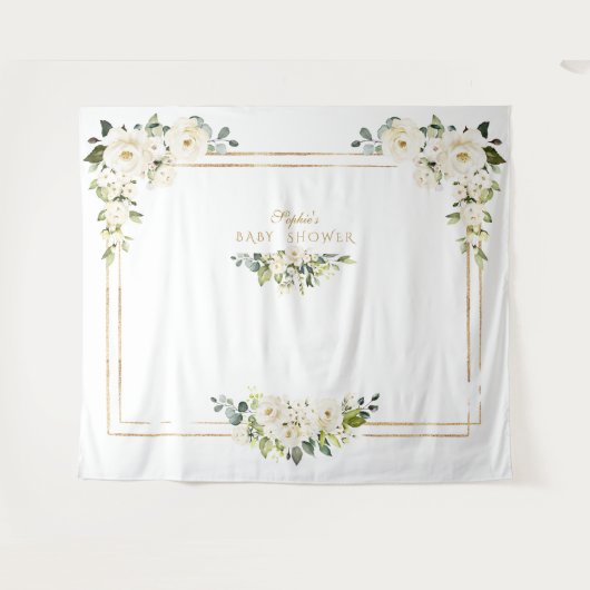白い芍薬 ゴールド フォトブース ベビーシャワー タペストリー (正面(横))