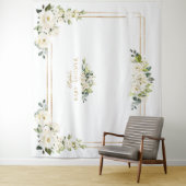 白い芍薬 ゴールド フォトブース ベビーシャワー タペストリー (インサイチュ)