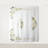 白い芍薬 ゴールド フォトブース ベビーシャワー タペストリー (正面)