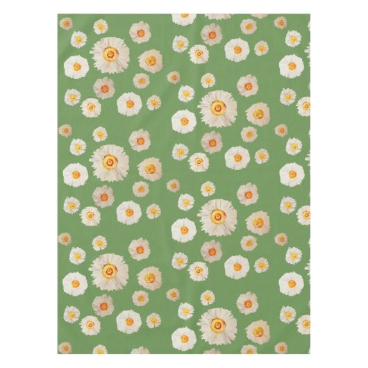 白い花々緑のテーブルクロス テーブルクロス (正面)