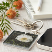 白い花および葉 キーホルダー (正面右)