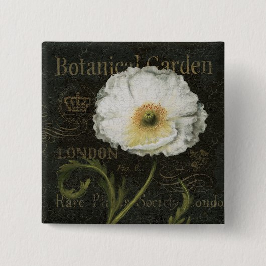 白い花および葉 缶バッジ (正面)