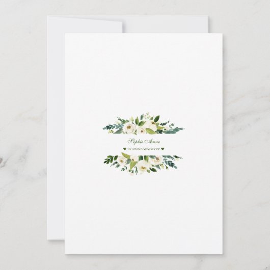 白い花お祝いの生涯の葬儀 招待状 (裏面)