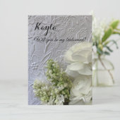 白い花がエンボスの背景 招待状 (スタンド正面)