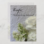 白い花がエンボスの背景 招待状 (正面/裏面)