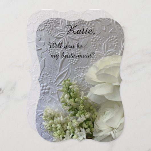 白い花がエンボスの背景 案内状 (正面/裏面)