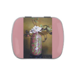 白い花が付いているキャンディー缶 アメ缶