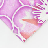 白い花が付いているピンクおよびオレンジ水彩画 フリースブランケット (角)