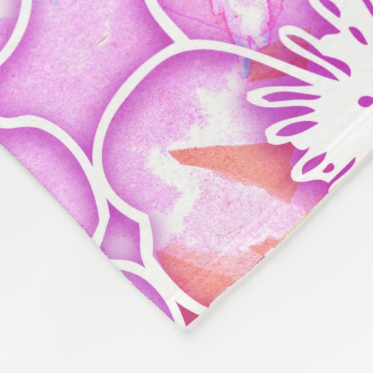 白い花が付いているピンクおよびオレンジ水彩画 フリースブランケット (角)