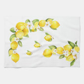 白い花が付いている明るく黄色いレモン キッチンタオル (横)