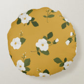 白い花が付いている黄土色の花の円形の装飾用クッション ラウンドクッション (裏面)