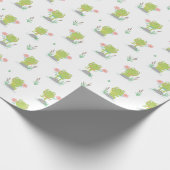 白い花が咲くかわいい小さなカエル ラッピングペーパー (角)