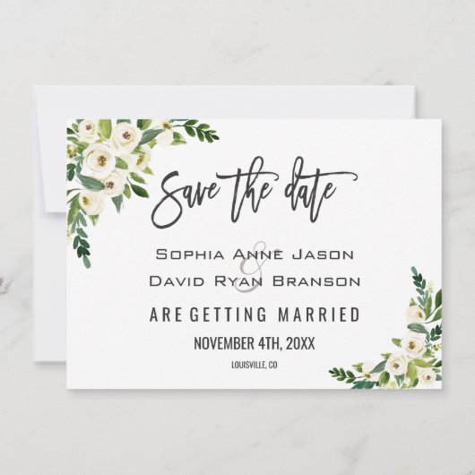 白い花が咲くフォトセーブザデート セーブザデート (裏面)