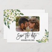 白い花が咲くフラワーフォト セーブ・ザ・デート (正面/裏面)