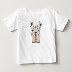 白い花が咲くラマ ベビーTシャツ