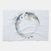 白い花が咲く三日月 キッチンタオル (横)