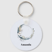 白い花が咲く三日月 キーホルダー (正面)