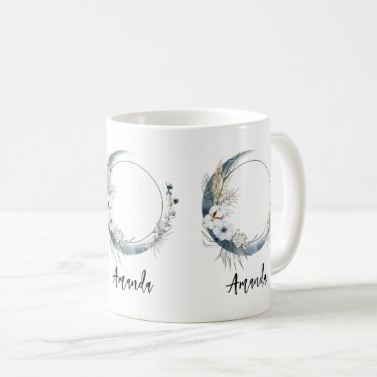 白い花が咲く三日月 コーヒーマグカップ (正面右)