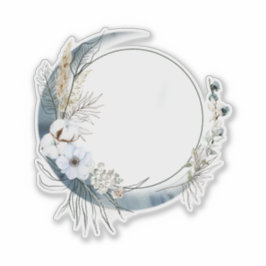 白い花が咲く三日月 シール