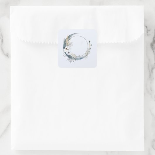 白い花が咲く三日月 スクエアシール (バッグ)