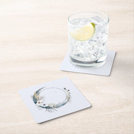 白い花が咲く三日月 スクエアペーパーコースター (インサイチュ)