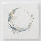 白い花が咲く三日月 ストーンコースター (正面)