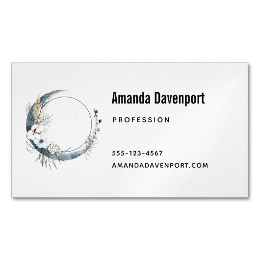 白い花が咲く三日月 マグネット名刺 (正面)