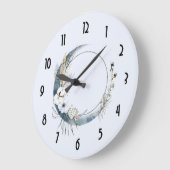 白い花が咲く三日月 ラージ壁時計 (傾斜)