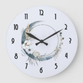 白い花が咲く三日月 ラージ壁時計 (正面)