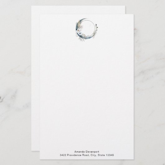 白い花が咲く三日月 便箋 (正面/裏面)