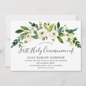 白い花が咲く初めての聖体拝領の招待状 招待状 (正面)