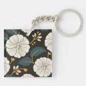 白い花が咲く洗練された花柄 キーホルダー (裏面)