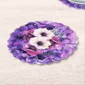 白い花が咲く紫のアジサイ ペーパーコースター (アングル)