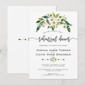 白い花が咲く花の手書きリハーサルディナー 招待状 (正面/裏面)