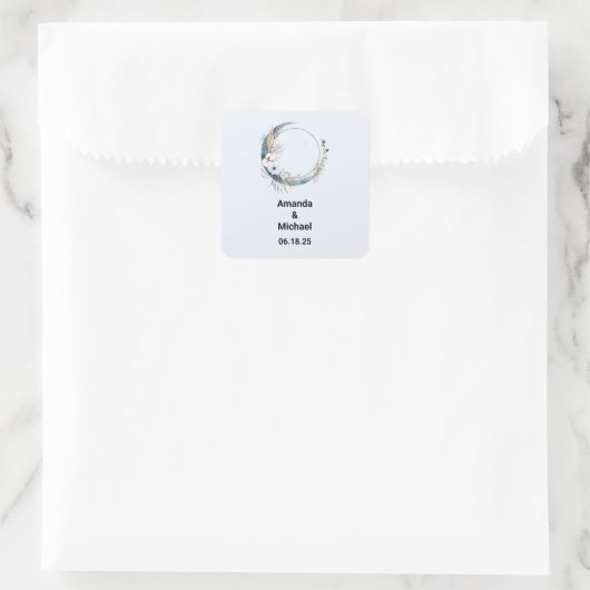 白い花が咲く青い三日月結婚 スクエアシール (バッグ)