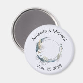 白い花が咲く青い三日月結婚 マグネット (正面/裏面)