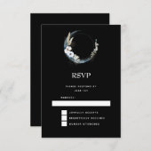 白い花が咲く青い三日月結婚 出欠カード (正面/裏面)