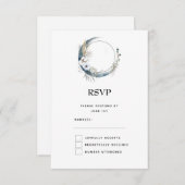 白い花が咲く青い三日月結婚 出欠カード (正面/裏面)