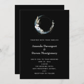 白い花が咲く青い三日月結婚 招待状 (正面/裏面)