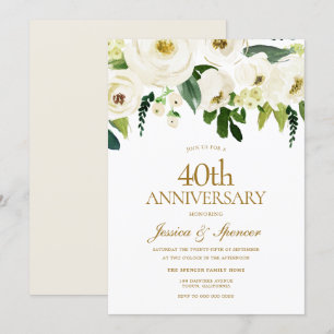 白い花が咲く 40周年 結婚記念日 招待状