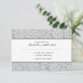 白い花が灰色のRSVP 招待状 (スタンド正面)