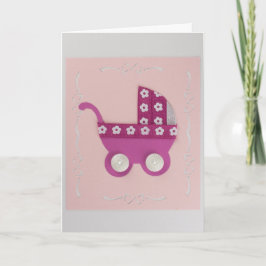 白い花でダークピンクのベビーカーをパーソナライズ カード