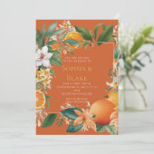 白い花とオレンジと緑のオレンジ結婚の 招待状 (スタンド正面)