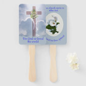 白い花とキリスト教徒で雲の中を渡る ハンドファン (正面&裏面)