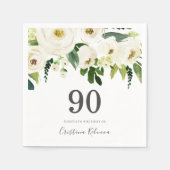 白い花とクリーエレガントム90誕生日 スタンダードカクテルナプキン (正面)
