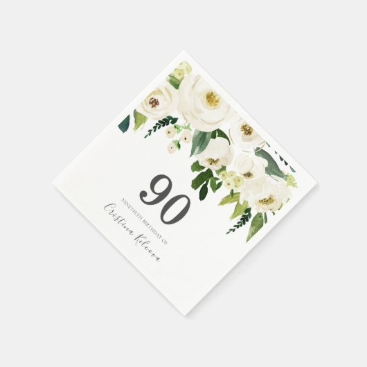 白い花とクリーエレガントム90誕生日 スタンダードカクテルナプキン (角)