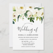 白い花とクリームエレガントな結婚式 招待状 (正面)