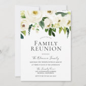 白い花とクリーム色のエレガントな家族再会 招待状 (正面)